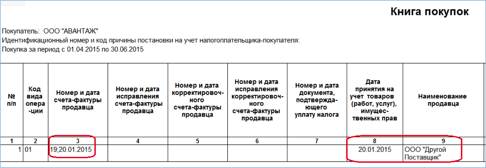 Правила заполнения книги покупок